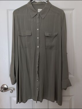 Chico's Olive Tunic Button-Down Shirt